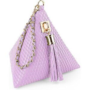 ⚡New Purple Leather Triangle Wristlet Clutch Handbag Pyramid Evening Cocktail